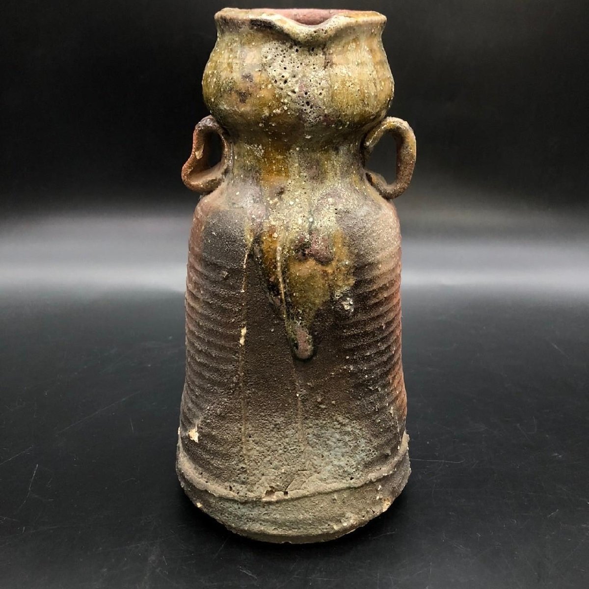 SW0114-12-4-4 備前 双耳 花器 壺 コレクション 工芸品 陶芸 華道 茶道 レトロ 口径6 H23 80サイズ拍卖