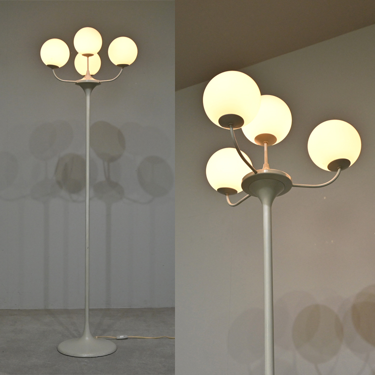 E. R. Nele スペースエイジ 球体乳白色ガラス フロアスタンド 4灯 70年代ヴィンテージ/ドイツ Max Bill プルーヴェ ミッドセンチュリー B&B拍卖
