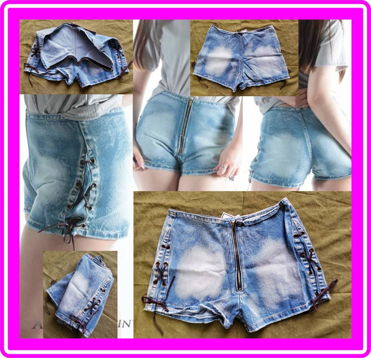 ★サイド編み上げ★ショーパン★古着感ありいい感じ★デニム★ジッパー深め★キュート★チャーミング★Z146W拍卖