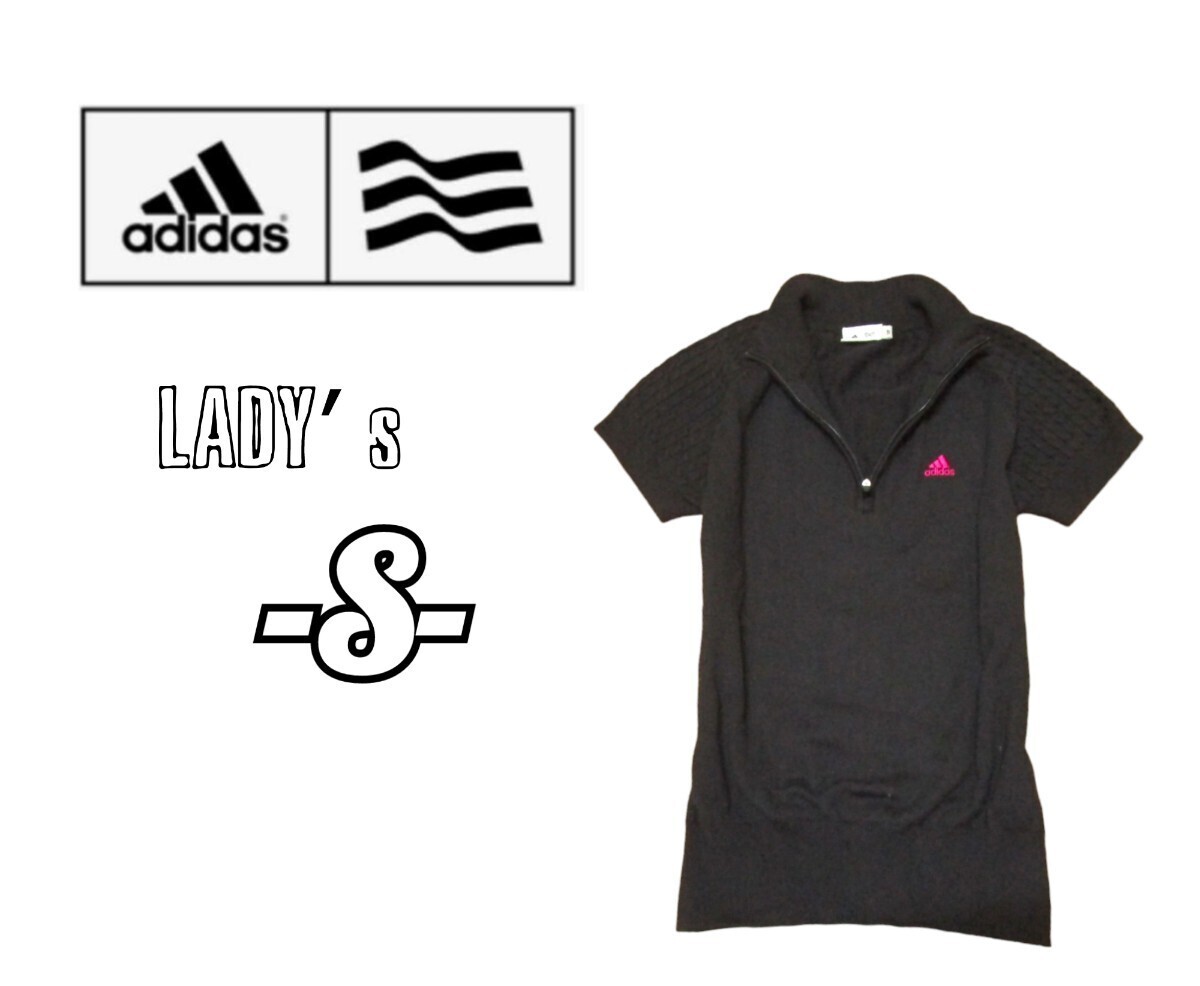 送料込み レディースS◇adidas GOLF◇半袖ニット 黒拍卖