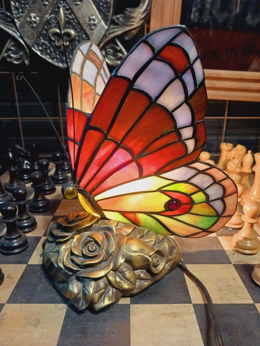 カフェバーサロンスタイルビンテージ90'sバタフライステンドグラスランプ拍卖