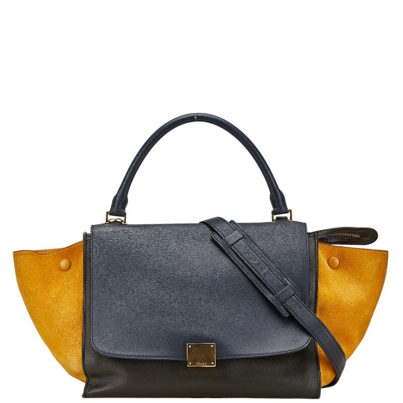 セリーヌ トラペーズ ハンドバッグ ショルダーバッグ 2WAY ブラック イエロー レザー スウェード レディース CELINE 【中古】拍卖