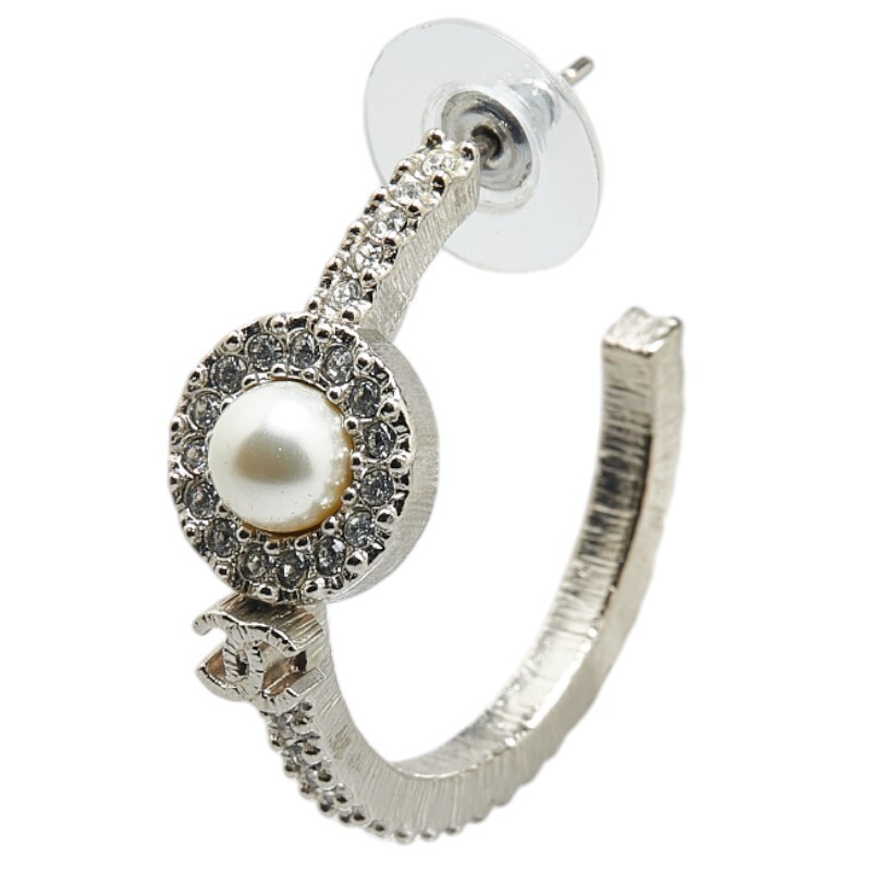 シャネル ココマーク ラインストーン フープ スタッド 片耳ピアス シルバー メタル レディース CHANEL 【中古】拍卖
