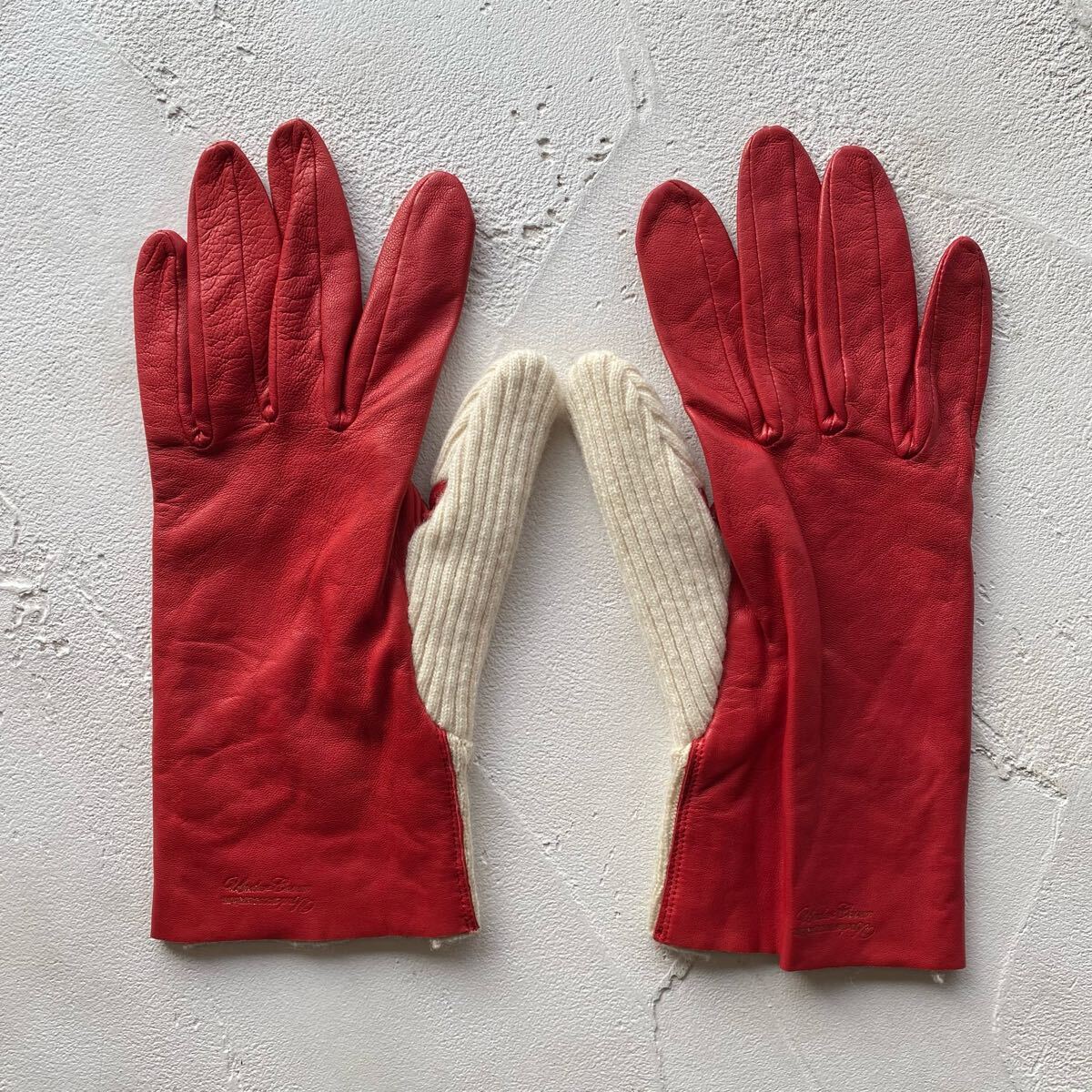 【アンダーカバー UNDERCOVER レザー × ニット 手袋 グローブ レディース artscabut期 5685 JUN TAKAHASHI JONIO 赤 レッド ベージュ】拍卖