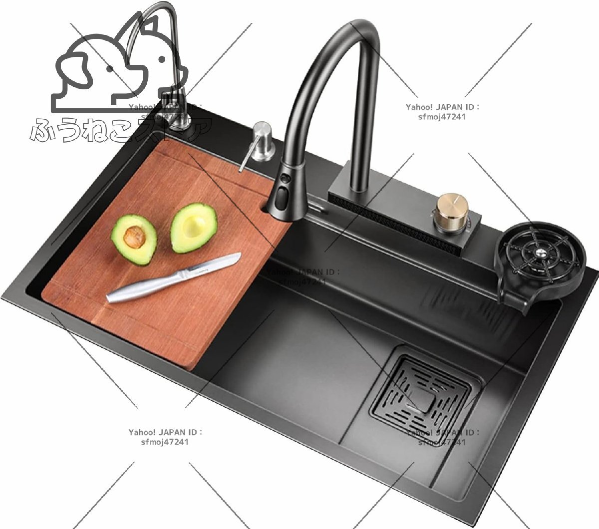 正方形シングルボウルキッチン水槽304ステンレス滝水槽家庭用多機能rv水槽蛇口と洗杯器付き床置き式または設置式拍卖