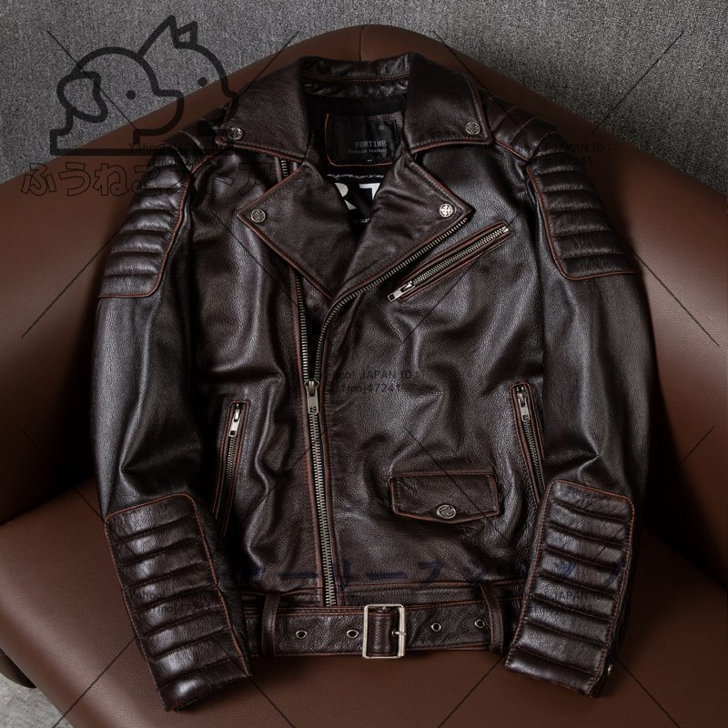 ハレーバイクレザージャケット 上品 本革 高級 牛革 ユーズド加工ライダースジャケット 革ジャン S~5XL 秋冬拍卖