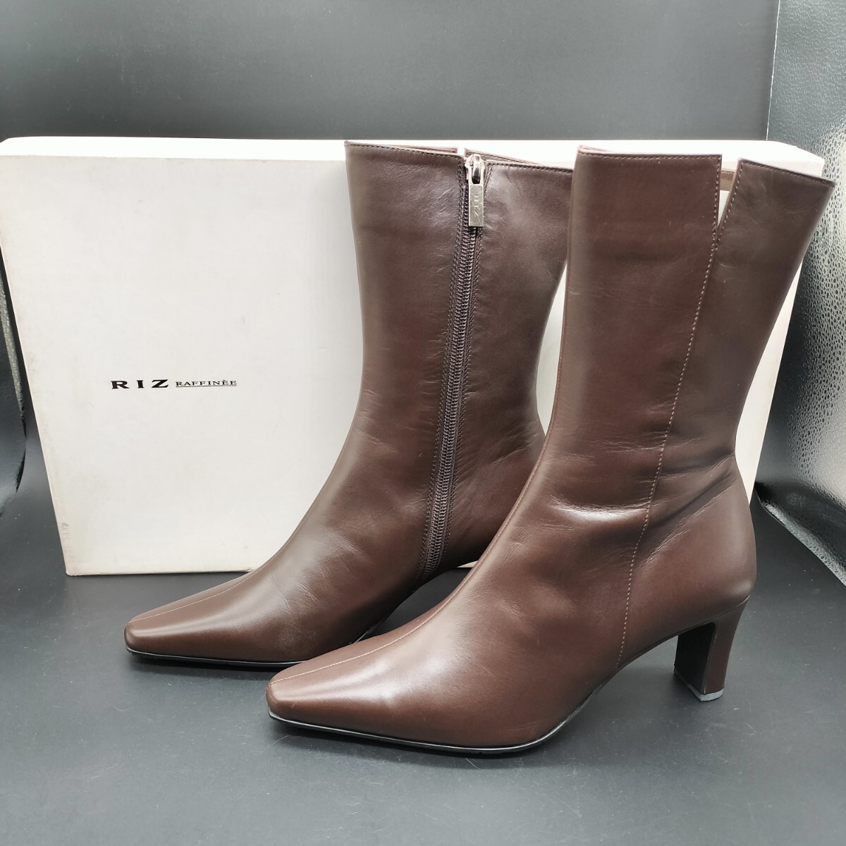 Riz raffinee リズラフィーネ レディースロングブーツ 23.5cm2E 天然の革使用 ブラウン 靴 ブーツ ト9拍卖
