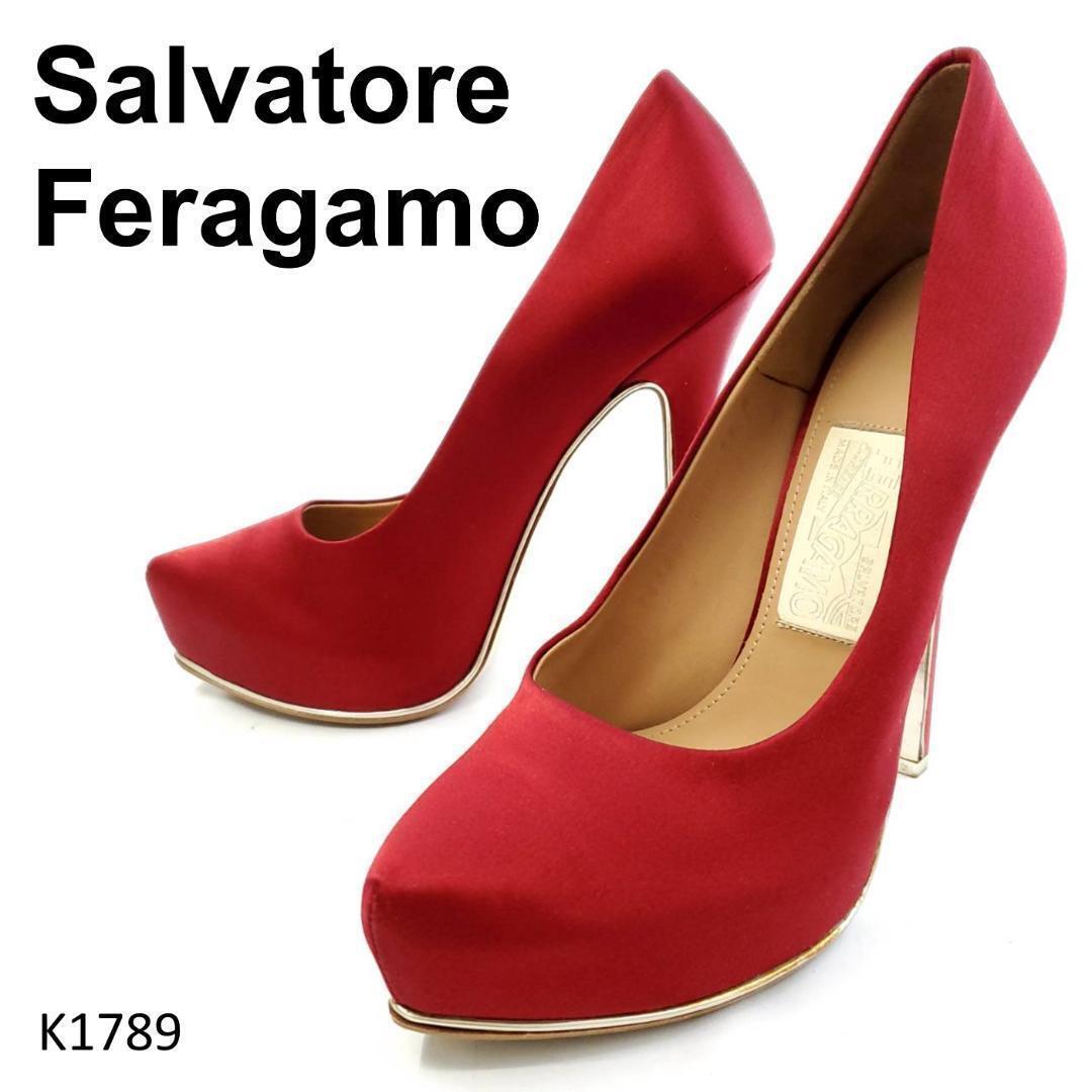 サルヴァトーレフェラガモ サテン 厚底 プラットフォーム ポインテッド ボルドー拍卖