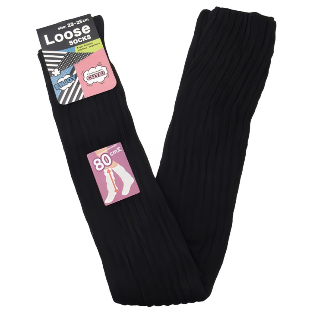 ルーズソックス 黒 単品 80cm丈 綿混素材 レディース size 23-25cm LOOSE SOCKS ハイソックス拍卖