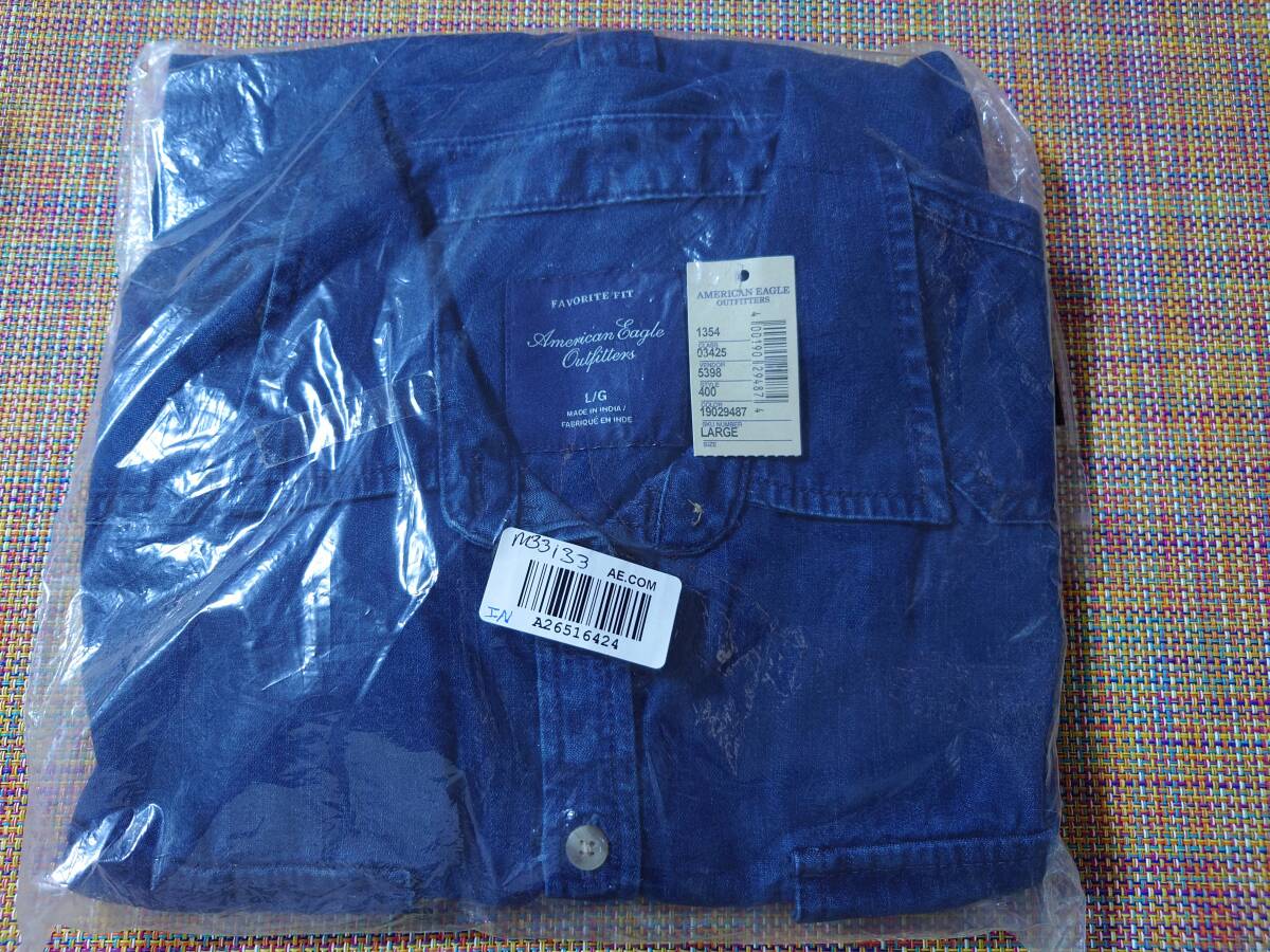 新品タグ付保管品☆アメリカンイーグル レディースアメリカLサイズ 長袖デニムシャツ ネイビー拍卖
