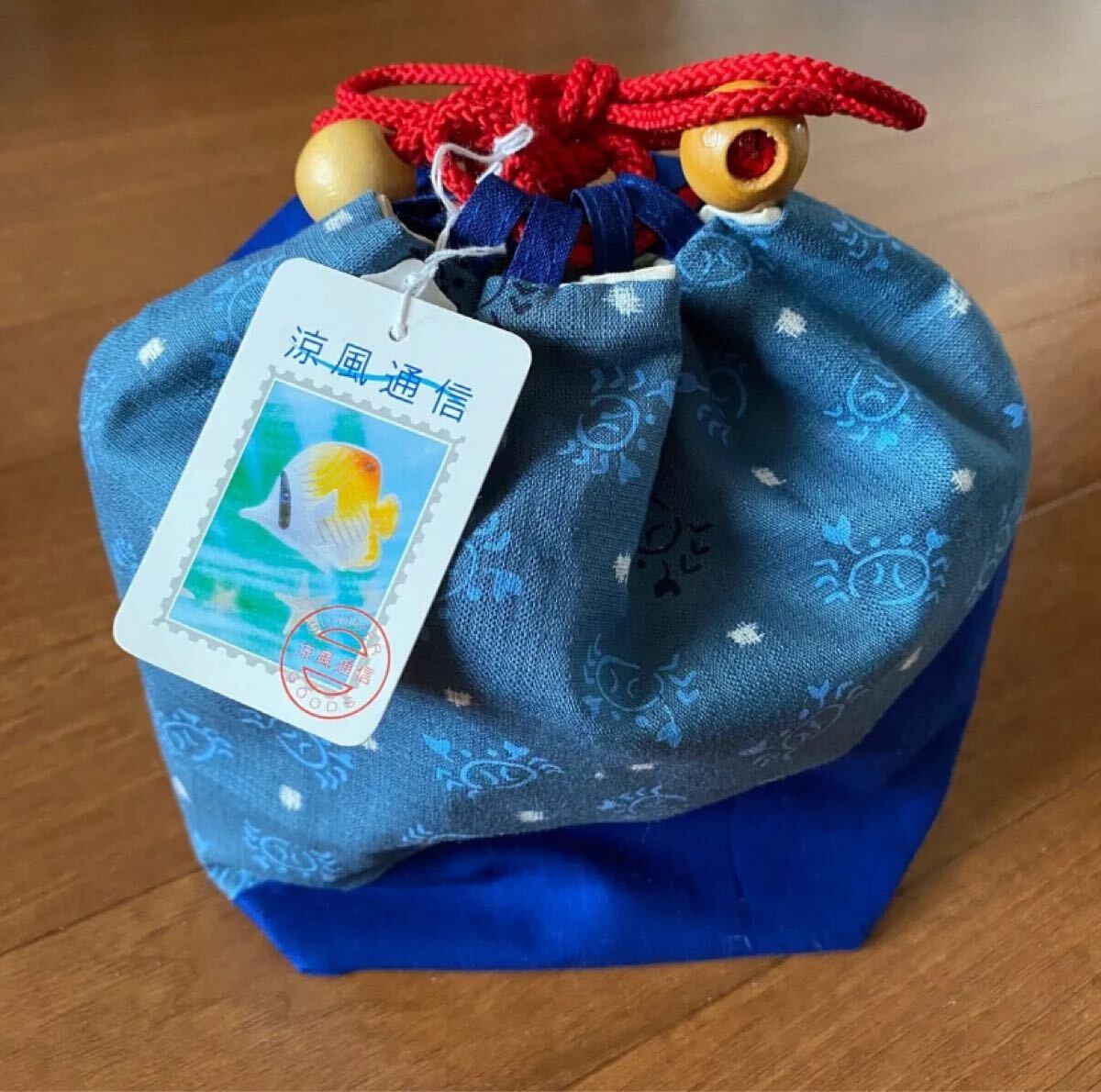 【送料無料】新品 カニさん 青の巾着袋 お祭り ①拍卖