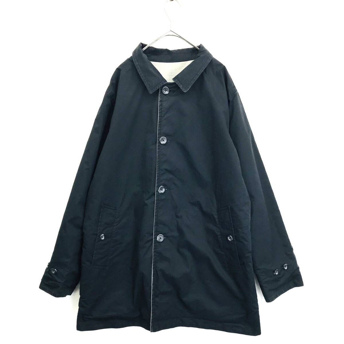 KZ8248★Eddie Bauer : 2wayリバーシブル ステンカラーコート★M★黒×グレー シングル エディーバウワー拍卖