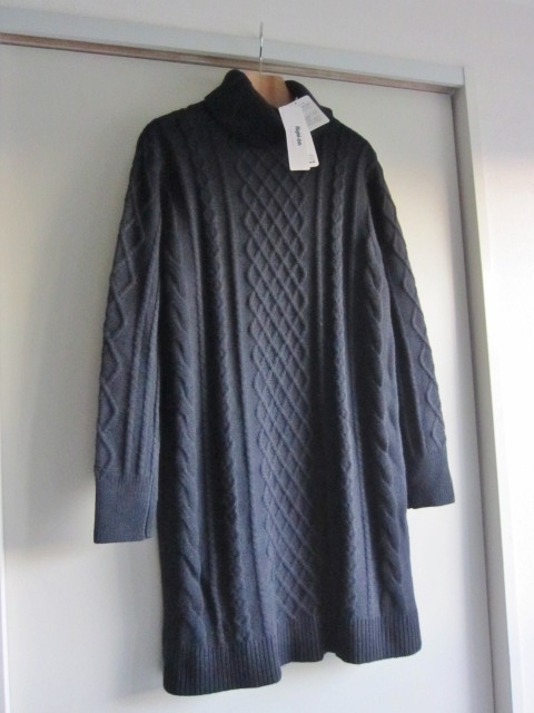 新品未使用 タグ付き Right on FUNCTION サイズL ケーブルタートルニット ネイビーハイネック ニットロング 得 特拍卖