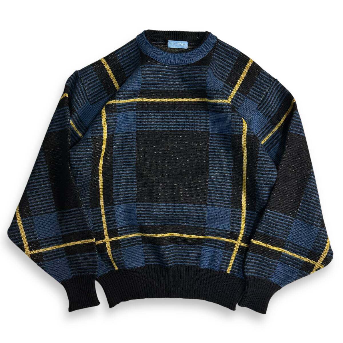 【PETER WARD】VINTAGE 80s 90s パネルデザイン レトロニット オールド ビンテージ古着 ウール チェック 昭和レトロ拍卖