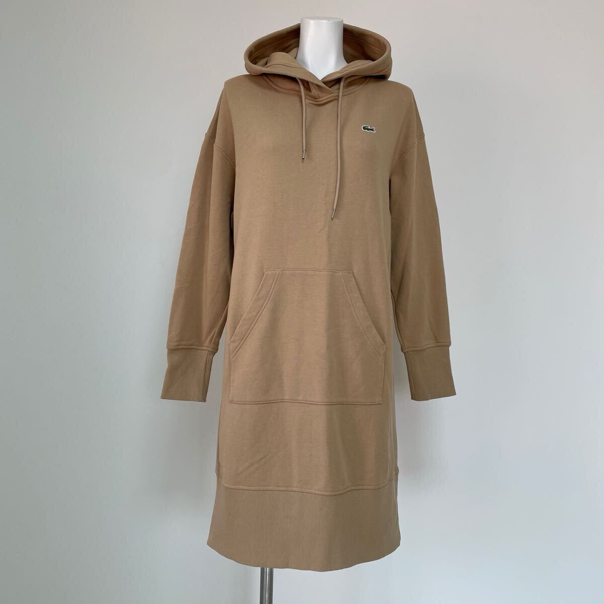 ラコステ LACOSTE レディース スウェットフーディワンピース 膝丈 ベージュ EF057EL サイズ34 美品拍卖