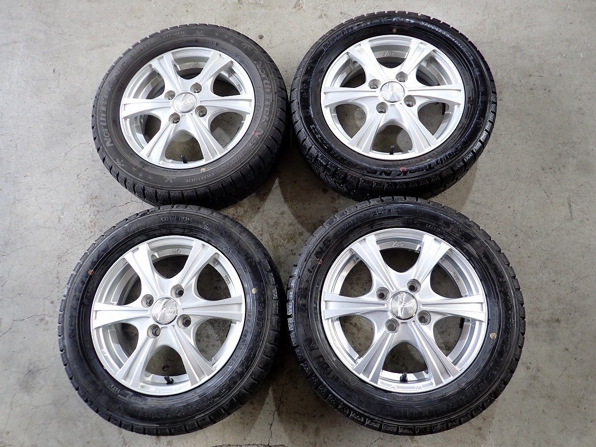 YS16081【送料無料155/65R13】ライフ プレオ ラパン ゼスト ミニカ モコ ピノ等 2022年製 中古スタッドレスセット●13×4J 100/4H ET43●拍卖