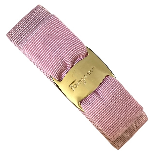 【現行モデル美品】 Ferragamo フェラガモ ヴァラリボン バレッタ ヘアアクセサリー アクセサリー 小物 ロゴ コットン GP ピンク拍卖