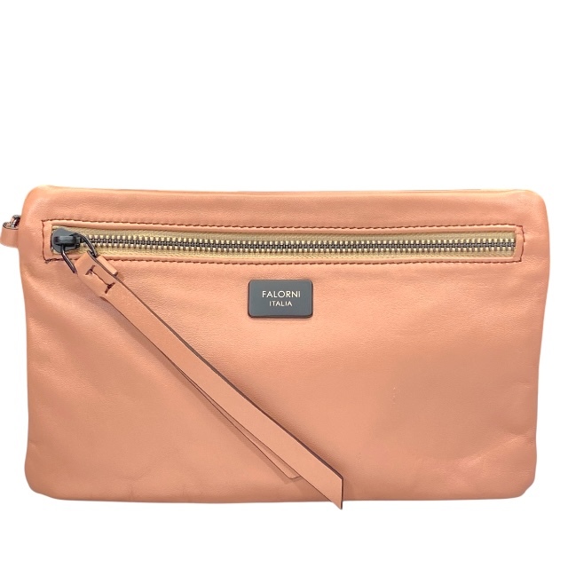 FALORNI ファロルニ クラッチバッグ クラッチポシェット ポーチ 小物入れ ロゴ レザー ピンクベージュ拍卖