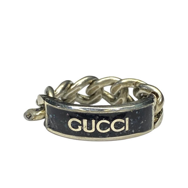 【未使用】GUCCI グッチ 678711 リング 指輪 チェーンリング アクセサリー ジュエリー 小物 ロゴ SV925 シルバー ブラック 20号拍卖