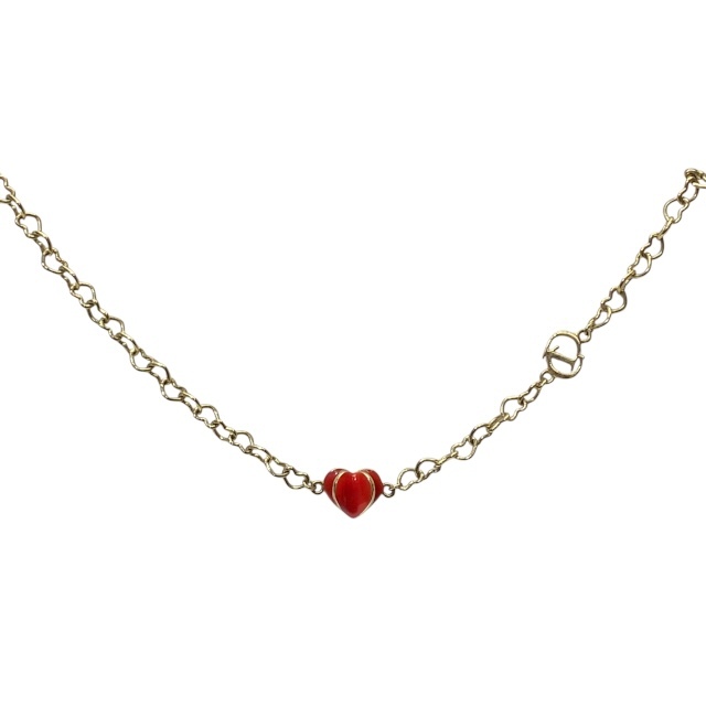 Christian Dior ディオール ネックレス ジュエリー アクセサリー 小物 ハート モチーフ ロゴ GP ゴールド レッド拍卖