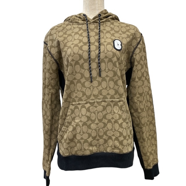 COACH コーチ 89747 プルオーバーパーカー フーディー 長袖 シグネチャー 総柄 コットン ナイロン ブラウン ブラック拍卖