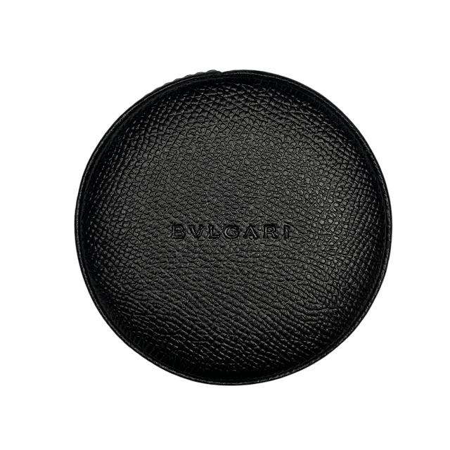 【美品】BVLGARI ブルガリ ジュエリーケース アクセサリーケース 小物入れ コンパクト サークル型 ロゴ レザー ブラック拍卖