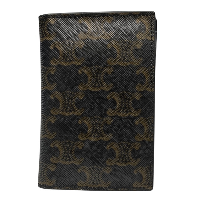 CELINE セリーヌ カードケース パスケース コンパクト 二つ折り トリオンフ ロゴ レザー ブラウン拍卖