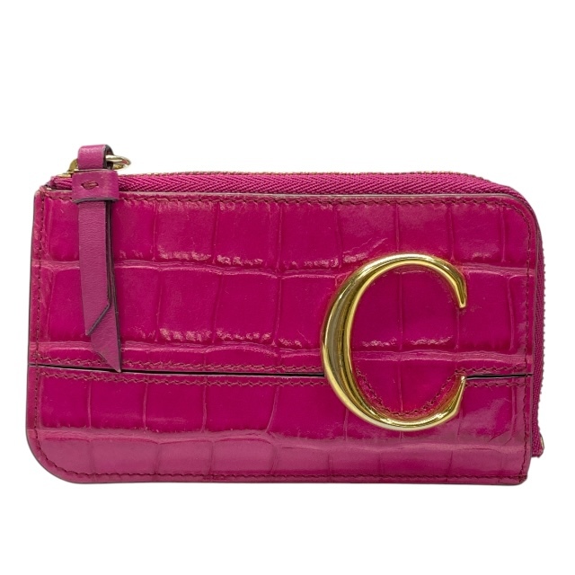 Chloe クロエ フラグメントケース コインケース 小銭入れ カードケース パスケース クロコ型押しレザー ピンク拍卖