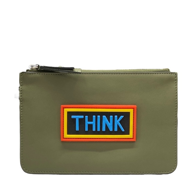FENDI フェンディ THINK クラッチバッグ ポーチ 小物入れ ミニポーチ ロゴ レザー ラバー カーキ マルチカラー拍卖
