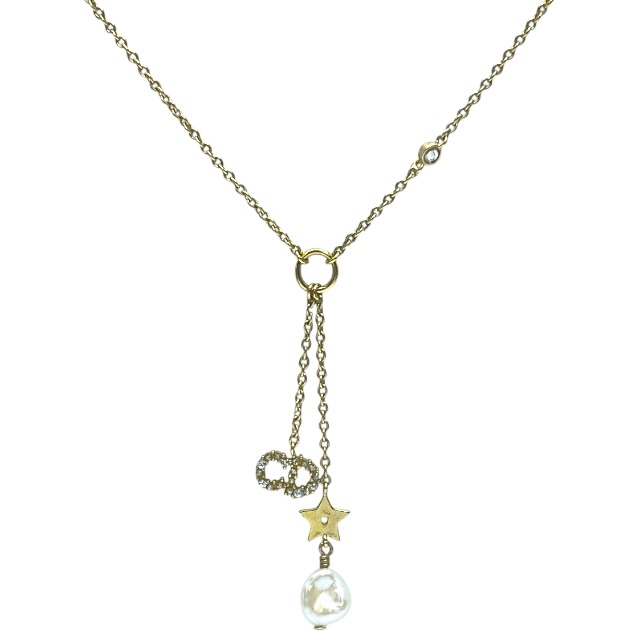 Christian Dior ディオール ネックレス ジュエリー アクセサリー 小物 CDロゴ スター 星 GP レジンパール クリスタル ゴールド拍卖