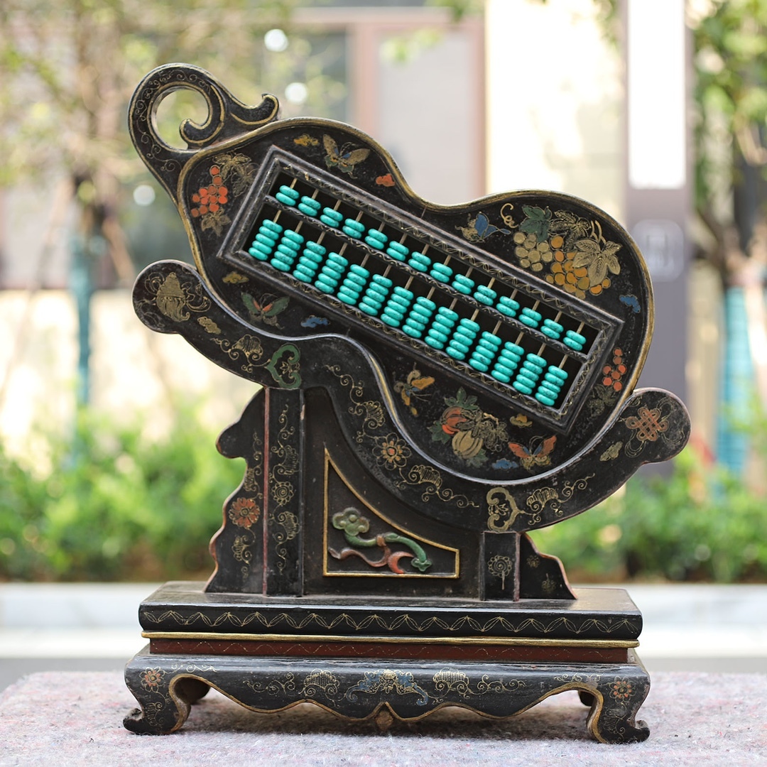 清時代 屏風 古木胎漆器彫 葫芦 算盤 彩絵 古玩家具 極細工 古賞物 古美味 東洋彫刻 時代物 骨董 中国古美術拍卖