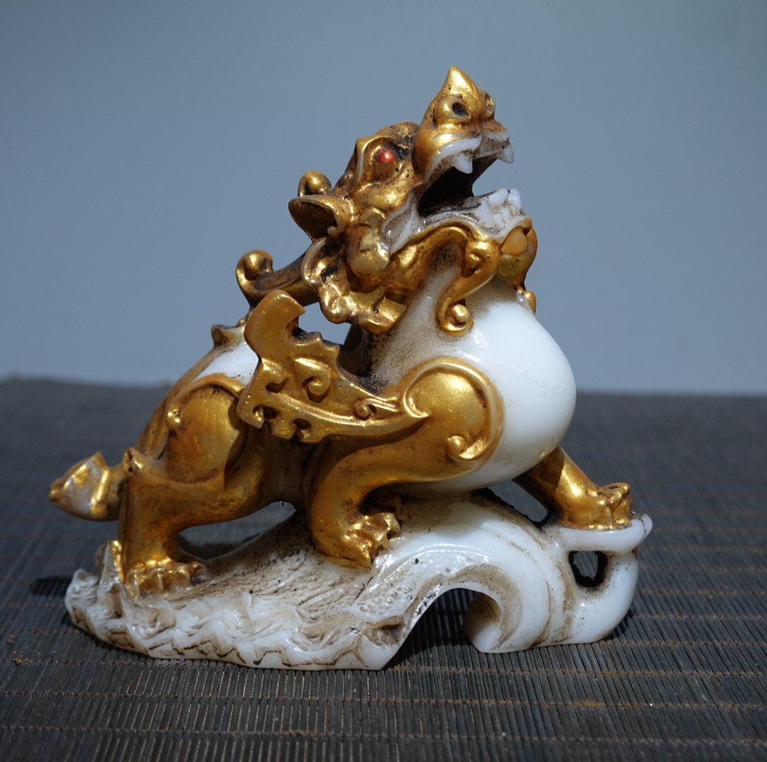 清時代 旧藏 珍品 琉璃流金貔貅 置物 極細工 古賞物 古美味 東洋彫刻 時代物 骨董 中国古美術拍卖