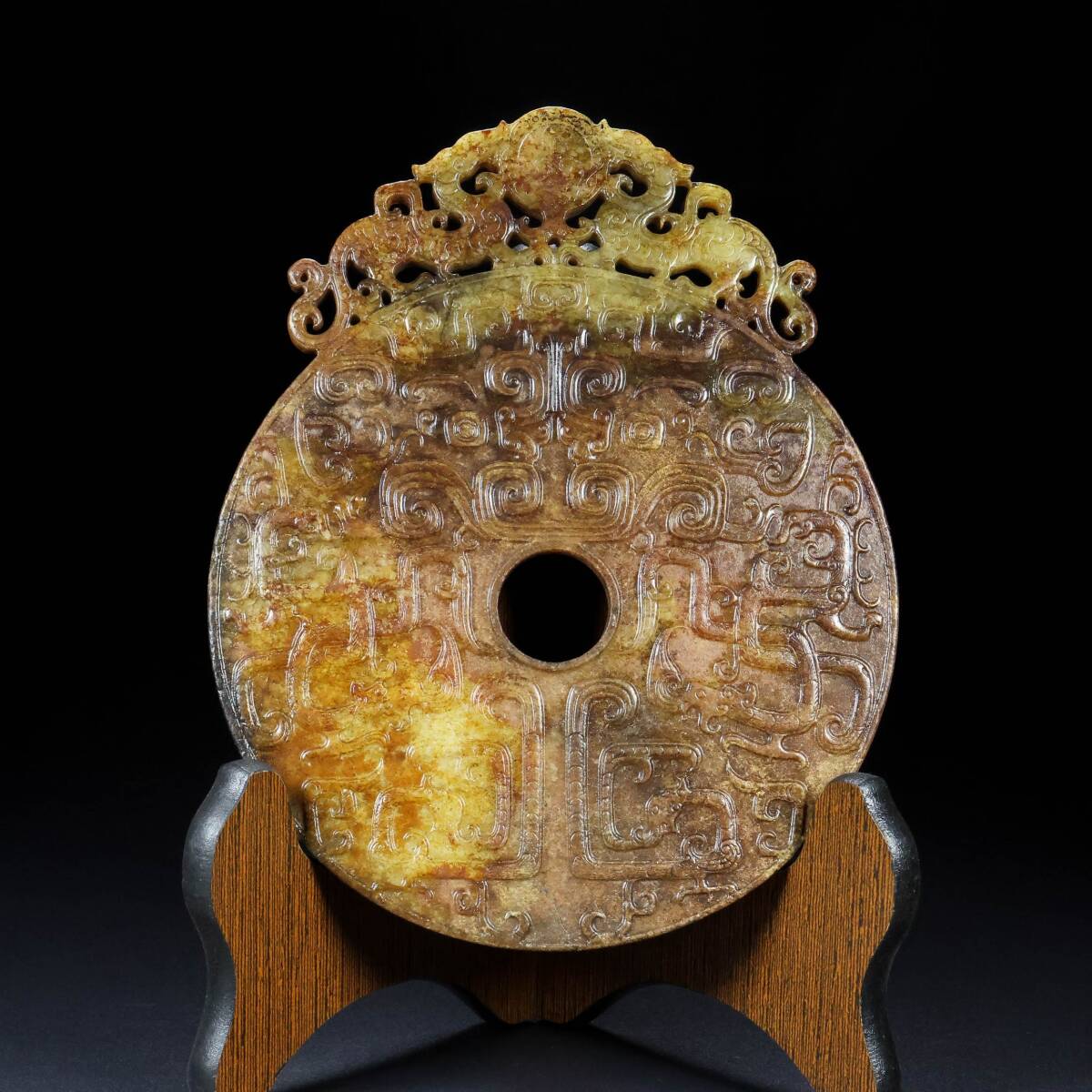 『戦漢・古和田玉・高古玉彫・龍紋璧玉璧・文案置物』極細工・時代物・東洋彫刻・古賞物・中国古玩・中国古美術拍卖