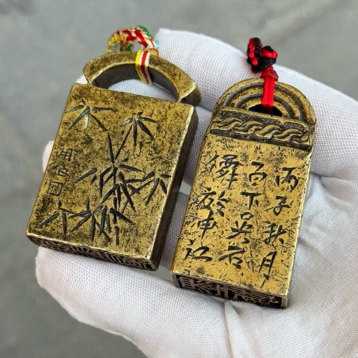 『清・古銅彫・墨戯無盡藏・亮黄銅・文房具・方章・印鑑』極細工・古賞物・時代物・中国古玩・中国古美術拍卖