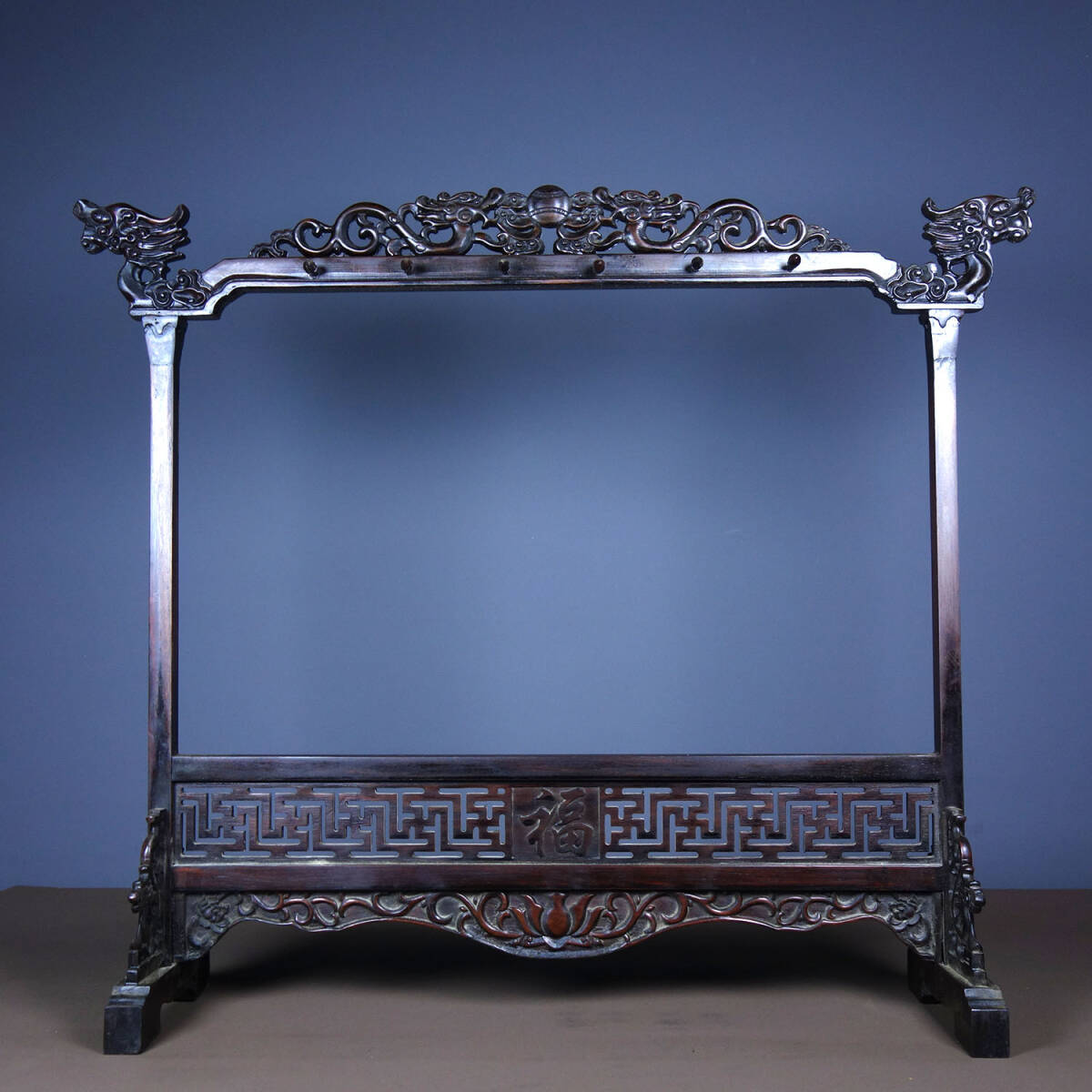 清時代 酸枝木彫嵌 筆架 双龍形 毛筆架 古玩家具 極細工 古賞物 古美味 東洋彫刻 時代物 骨董 中国古美術拍卖