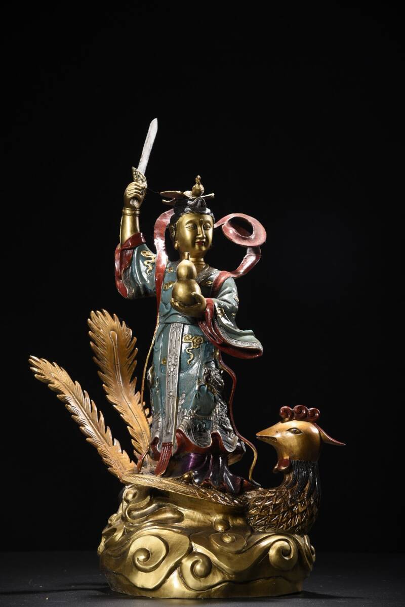 清時代 銅製 銅彩絵九天玄女像 仏像 仏教古美術 仏教 密教置物 供奉品 極細工 古賞物 古美味 東洋彫刻 時代物 骨董 中国古美術拍卖