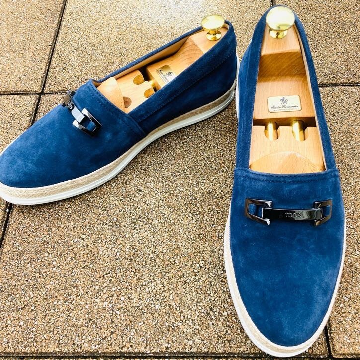 ★美品★ トッズ TOD'S 7 約25.cm スリッポン ビットローファー デッキシューズ スエード BL 青 ブルー マリンテイスト イタリア製拍卖