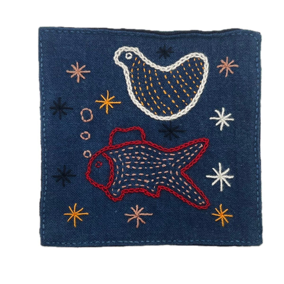 エスニックモチーフ刺繍 アジアン雑貨手芸材料 プリミティブアート ハンドメイドコースター ラオスレンテン族 動物 鳥 魚拍卖