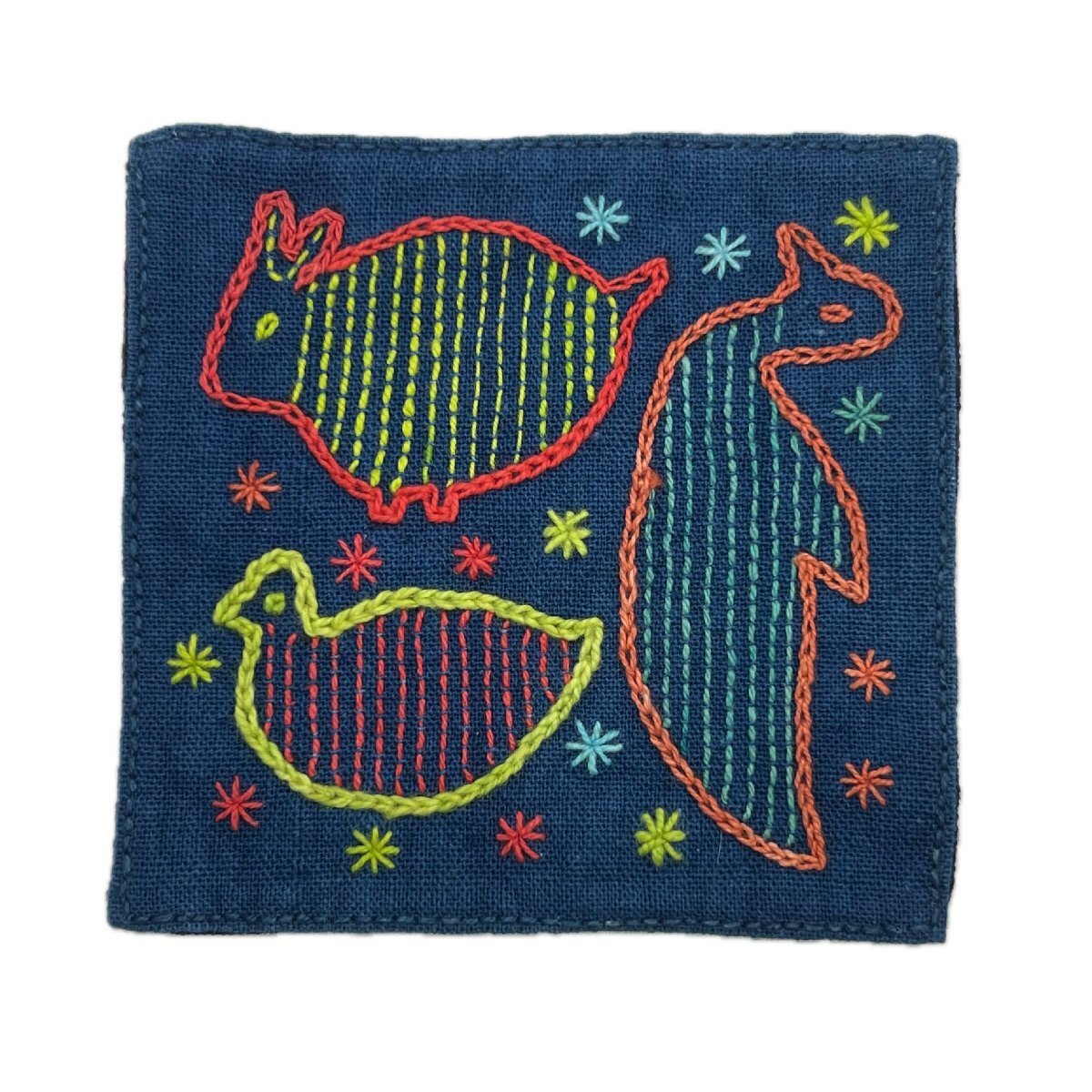 エスニックモチーフ刺繍 アジアン雑貨手芸材料 プリミティブアート ハンドメイドコースター ラオスレンテン族 動物 鳥拍卖