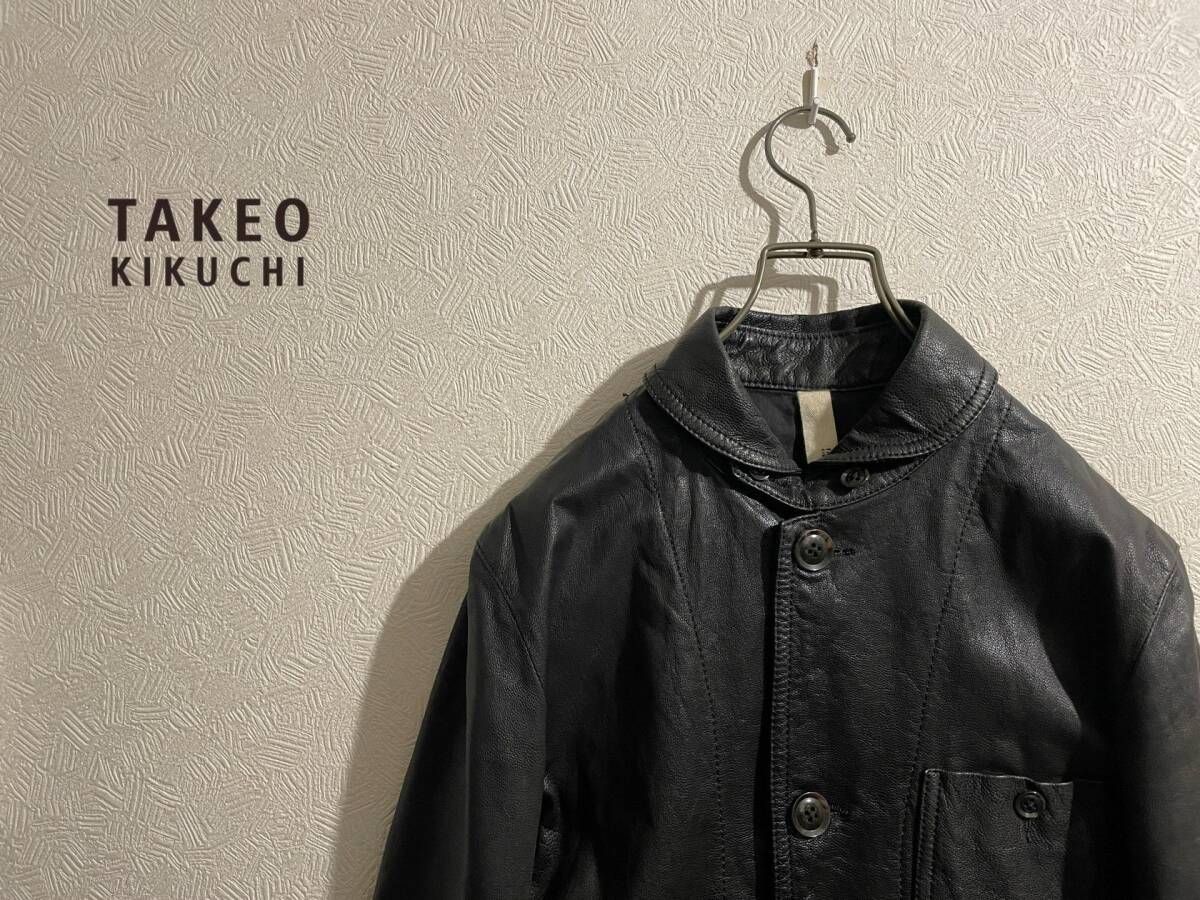 ◯ TAKEO KIKUCHI シープスキン カバーオール ジャケット / タケオキクチ ラム レザー カー コート テーラード ブラック 2 Mens #Sirchive拍卖