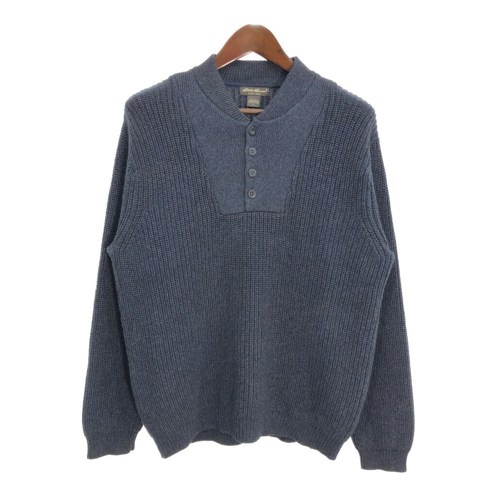 Eddie Bauer エディーバウアー ヘンリーネック コットン ニット セーター アウトドア ブルー (メンズ L) 中古 古着 T3515拍卖