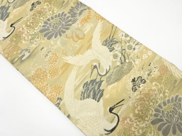 ys7312342; 宗sou 鶴に屋敷・草花模様織り出し丸帯(着用可)【アンティーク】【着】拍卖