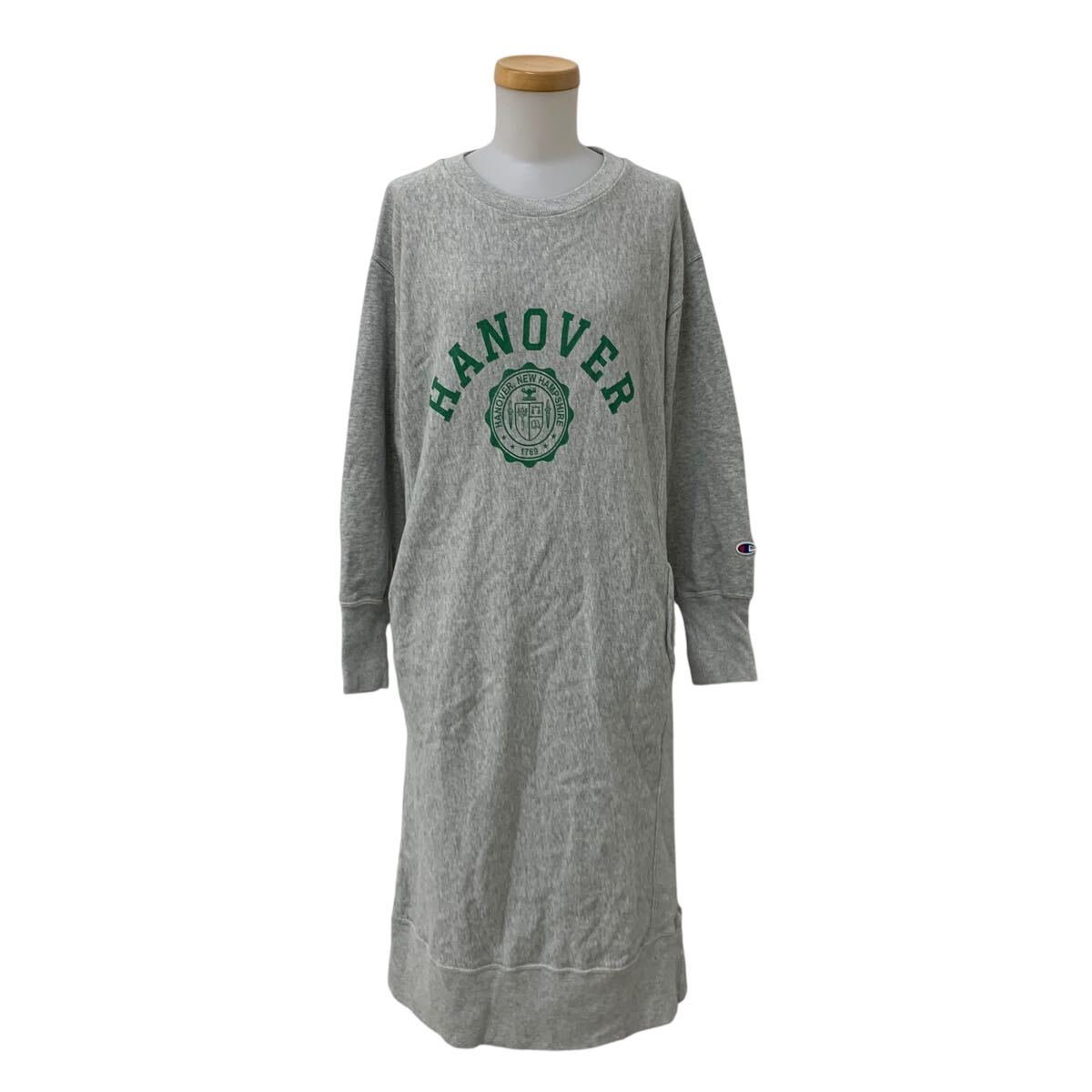 NB283-12 Champion チャンピオン スウェット ワンピース ワンピ 長袖 リバースウィーブ コットン 100% グレー レディース L拍卖