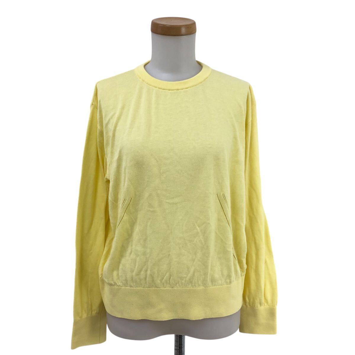 Nm284-62 Leilian レリアン コットン クルーネック 長袖 ニット セーター プルオーバー トップス イエロー 黄色 レディース 11 日本製拍卖