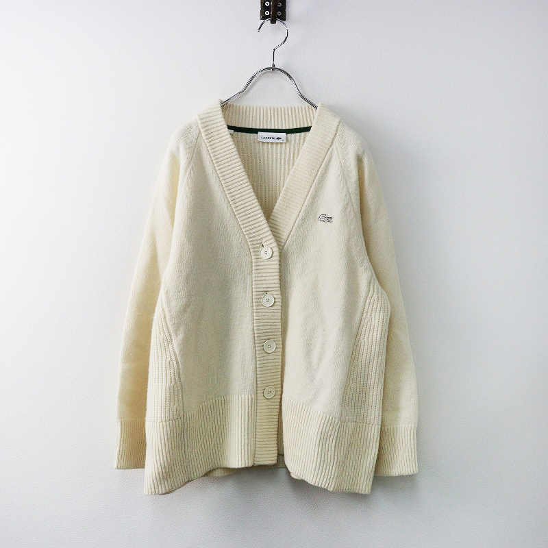 定価2.3万 ラコステ LACOSTE 前後切り替えコンビネーションVネックニットカーディガン 36/オフホワイト セーター【2400014284454】拍卖