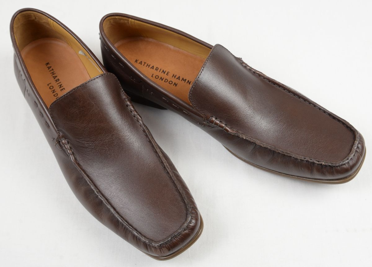 ●KATHARINE HAMNETT LONDONキャサリンハムネットローファー 手縫いモカシンスリッポン(031765,25.5,濃茶,マッケイ縫い)新品拍卖