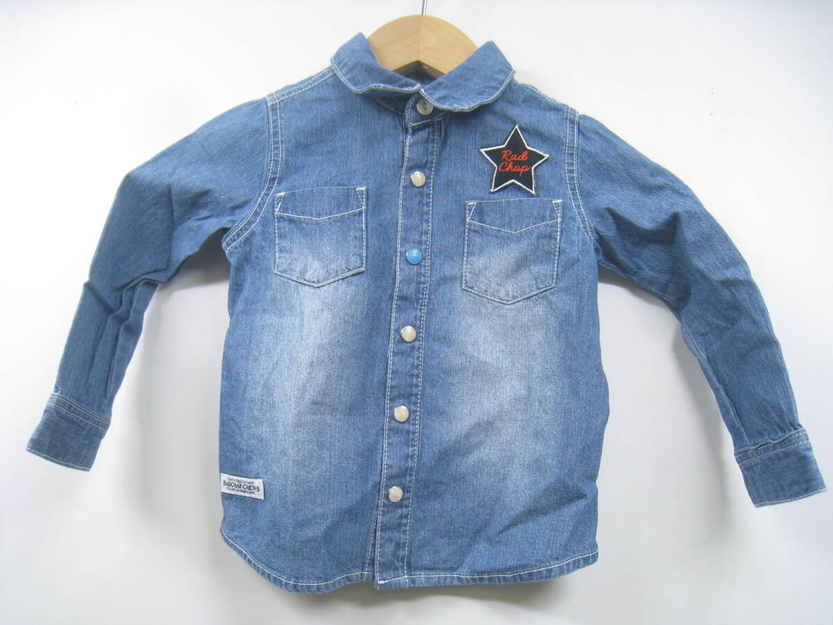 RAD CHAP ラッドチャップ キッズ 男の子 デニムシャツ ワッペン 星 ロゴ 長袖 青 ブルー サイズ100拍卖