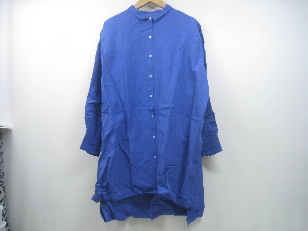 natural by clip ナチュラルクリップ 綿麻 シャツワンピース 長袖 青 ブルー サイズF拍卖