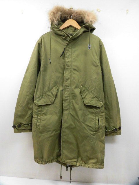 GLOBAL WORK グローバルワーク モッズコート フルジップ ファー フード アウター カーキ グリーン 緑 Mサイズ拍卖