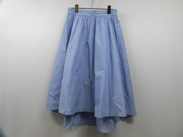 ユナイテッドアローズ GREEN LABEL RELAXING グリーンレーベルリラクシング ストライプ 柄 ロングフレアスカート ライトブルー 水色 38拍卖